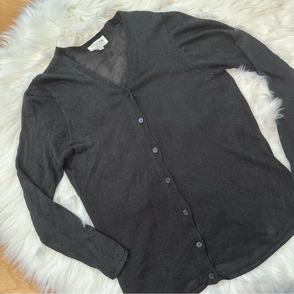 Vintage Oscar De La Renta Ling Sleeve Shimmer Button Down Cardigan Size Small